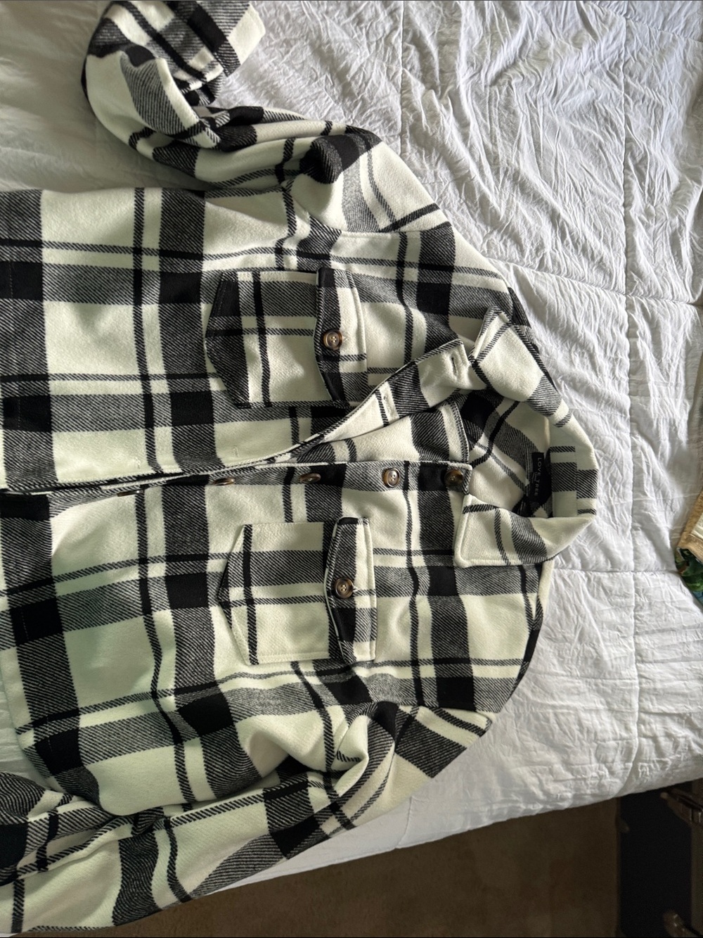 Love Tree Black & White Plaid Button-Front Shirt Jacket